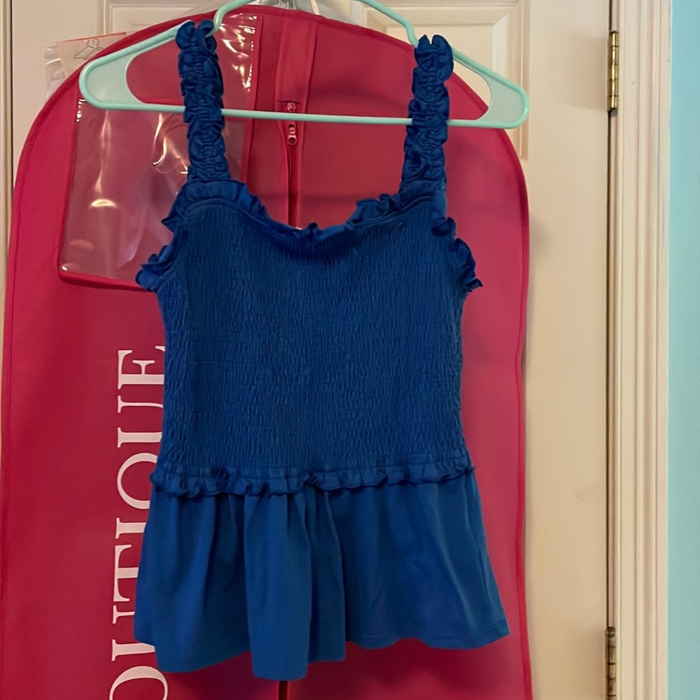 Blue ruffle tank top